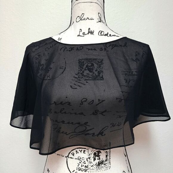 Mesh Evening Gothic Flapper 1920s Simple Black Shawl Wrap Cape NEW - Picture 5 of 16